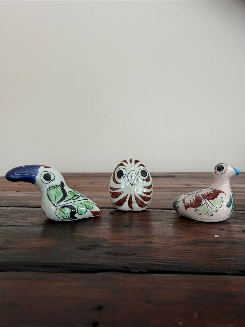 Vintage Handmade Tonala Mexican Pottery Miniature Owl and Birds.